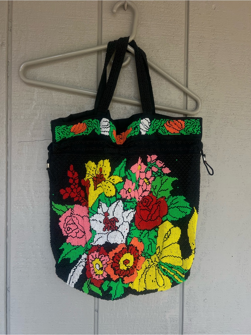 Handmade Black Floral Beaded Tote Bag